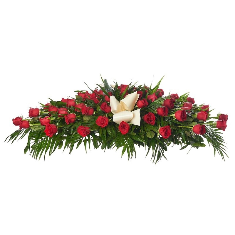 Cubre féretro de rosas rojas